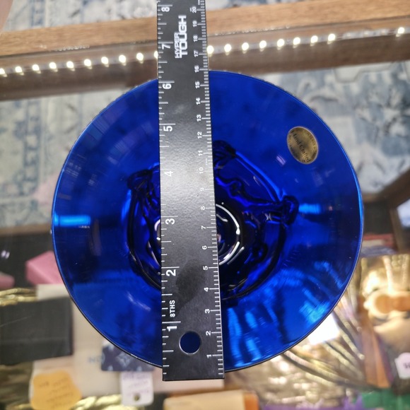 Shelton Glass Works Hand blown Art Signed Cobalt Vase Ocean Waves 1990 #61 /500 - Picture 9 of 16